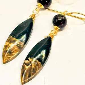 Garnet and Palmwood Stone Earrings