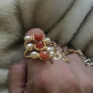 3 Stackable Silver Coated Carnelian Rings