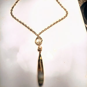 Lemon Quartz, Pearl, and Chalcedony Pendant/Necklace