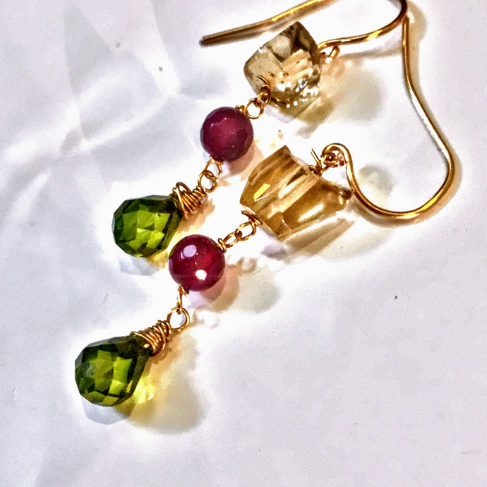 Petite Lemon Quartz, Agate, and Sworvski Crystal Earrings