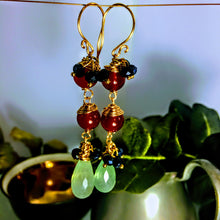 Red Agate Blue Chalcedony and Jet Earrings