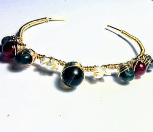 Carnelian, Smoky Quartz and Black Labradorite Bracelet with Freshwater Pearls