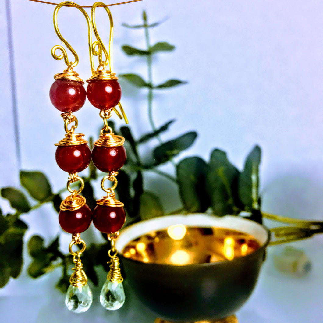 Red Agate and Green Amethyst Earrings