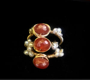 Set of Three Carnelian and Freshwater Pearl Rings