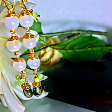 White Banded Agate Czech Glass and Quartz Crystal Dangle Earrings