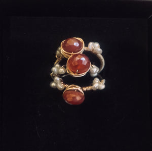 Set of Three Carnelian and Freshwater Pearl Rings