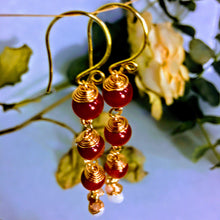 Red Agate, Freshwater Pearl and Czech Glass Boho Earrings