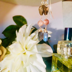 Smoky Quartz, Sunstone, and Labradorite Earrings