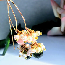 Angel Skin Coral Peridot and Pearl Earrings