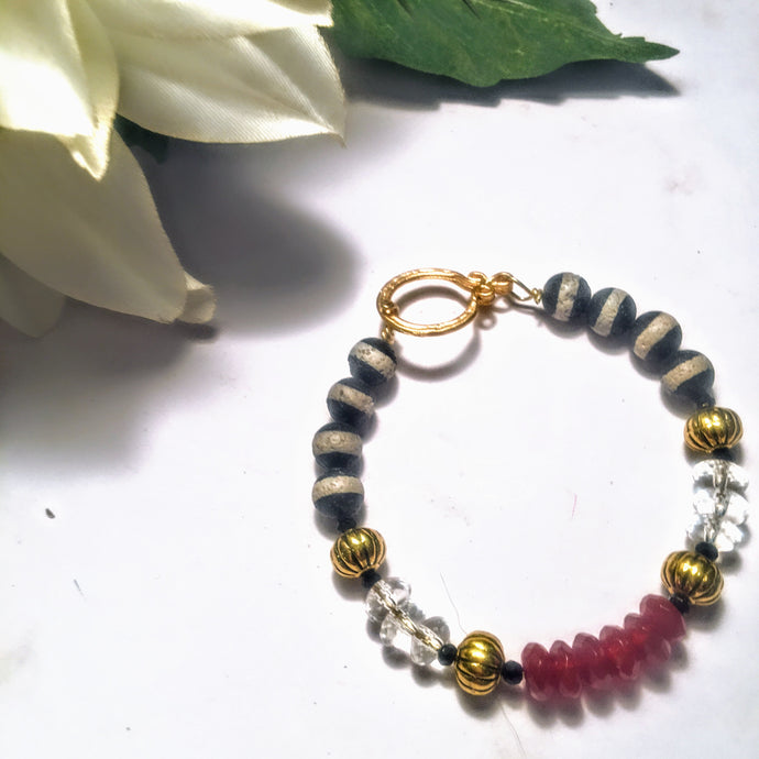 Crystal, Carnelian, and Striped Agate Bracelet