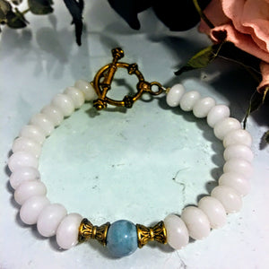 Sky Blue Amazonite and White Snow Quartz Bracelet
