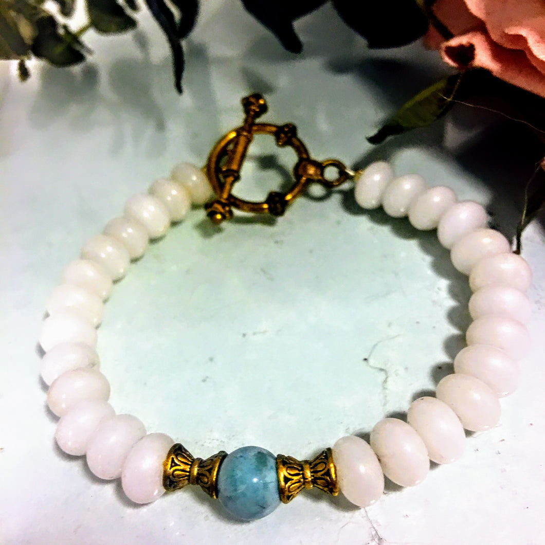 Sky Blue Amazonite and White Snow Quartz Bracelet