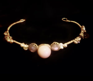 Chocolate Moonstone and Angel Skin Coral Cuff