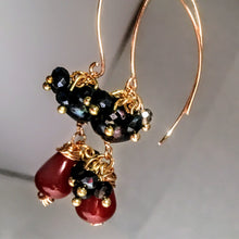 Pearl, Carnelian, and Gold Wire Work Earrings