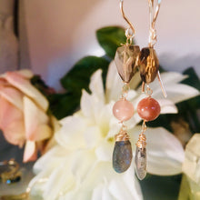 Smoky Quartz, Sunstone, and Labradorite Earrings