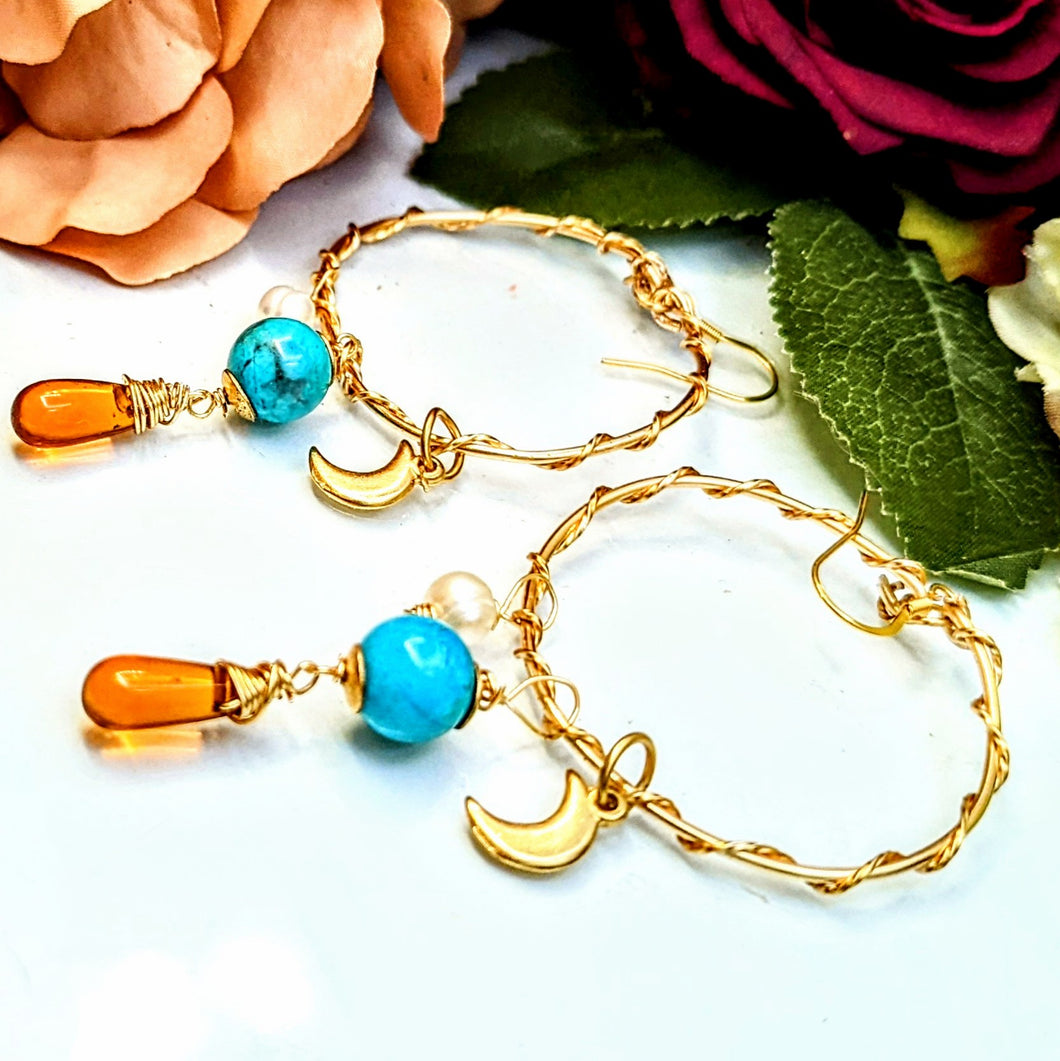 Moon Earrings with Amber