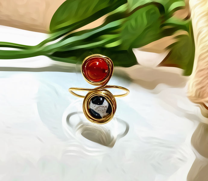 Carnelian and Agate Ring