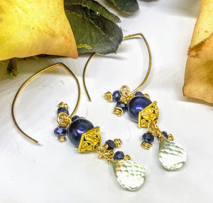 Peacock Blue Pearl Earrings
