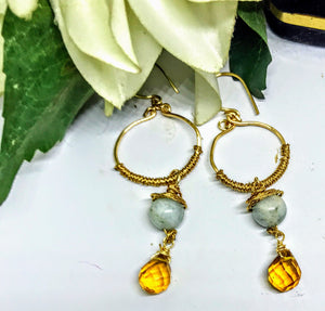 Amber and Aquamarine Earrings